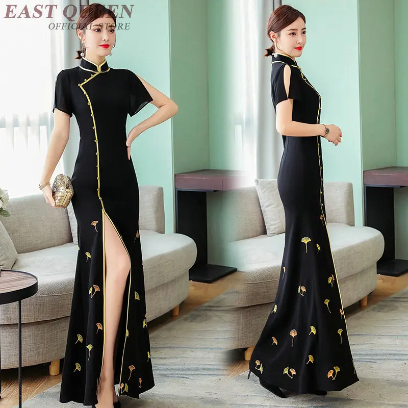 Черное макси Cheongsam элегантное китайское платье Лето Aodai сексуальное восточное платье Qipao Ao Dai вьетнамское традиционное платье TA1750