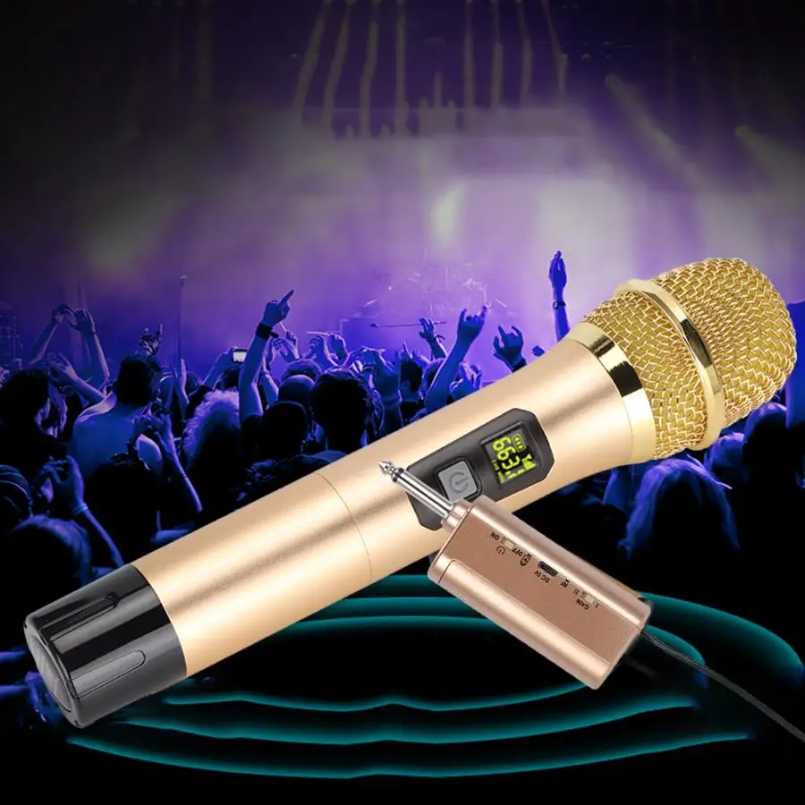 600mhz-700mhz UHF Handheld Wireless Microphone with Mini Bluetooth Receiver Gold Performing Microphone