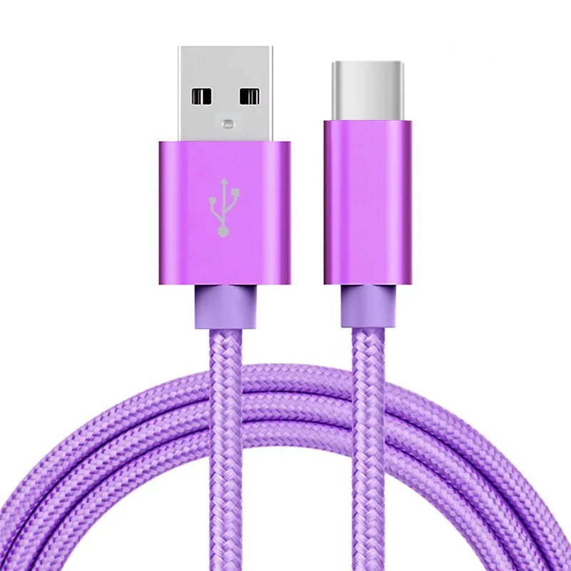 Фиолетового цвета, для детей от 2 месяцев, 2 года, шт./упак. 2.4A Тип C USB-C для передачи данных в нейлоновой Зарядное устройство кабель для samsung S10/LG G6/huawei P30/xiao Mi 8/OPPO R17/vivo NEX кабель