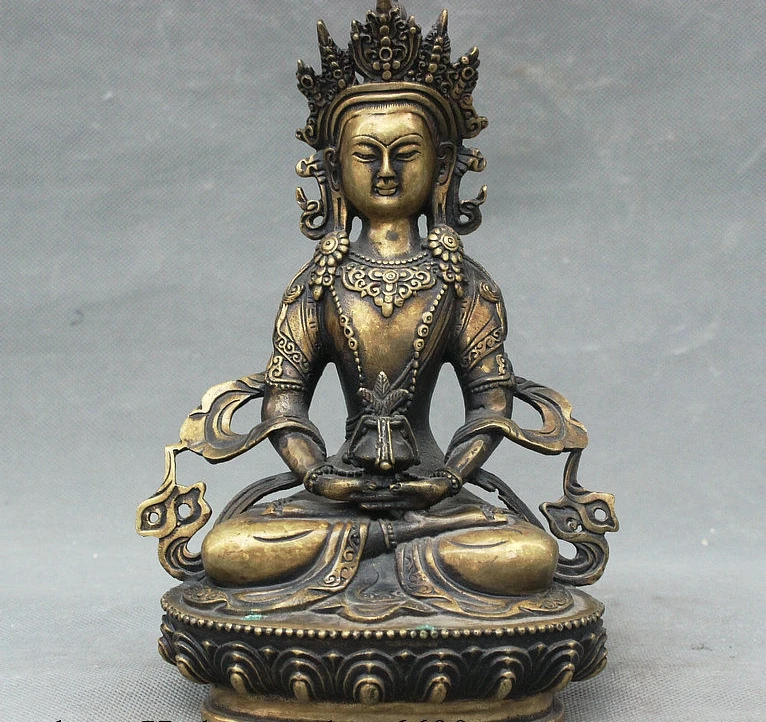 

Old Tibetan Buddhism Temple Bronze Amitayus longevity God Goddess Buddhas Statue