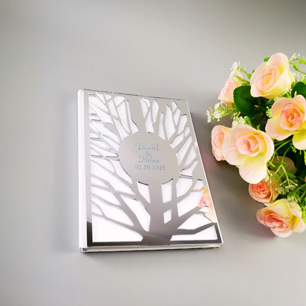 Wedding Custom Signature Guest Book Oval White Blank Inner 50Page, Personalized Mirror Books Guest Gifts Party Decor Favor (3)
