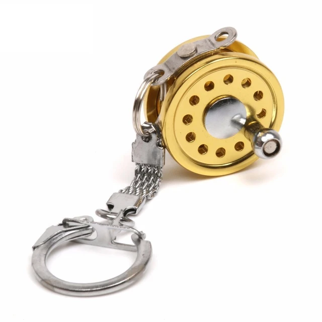 Mini Key Chains Portable Simulation Fly Fishing Reel Golden Keychain