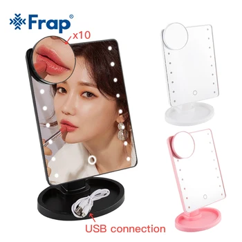 

Frap 16 LED Lights Touch Screen Makeup Mirror 1X 10X Table Desktop Countertop Bright Adjustable USB Cable Bath Mirrors Y61007