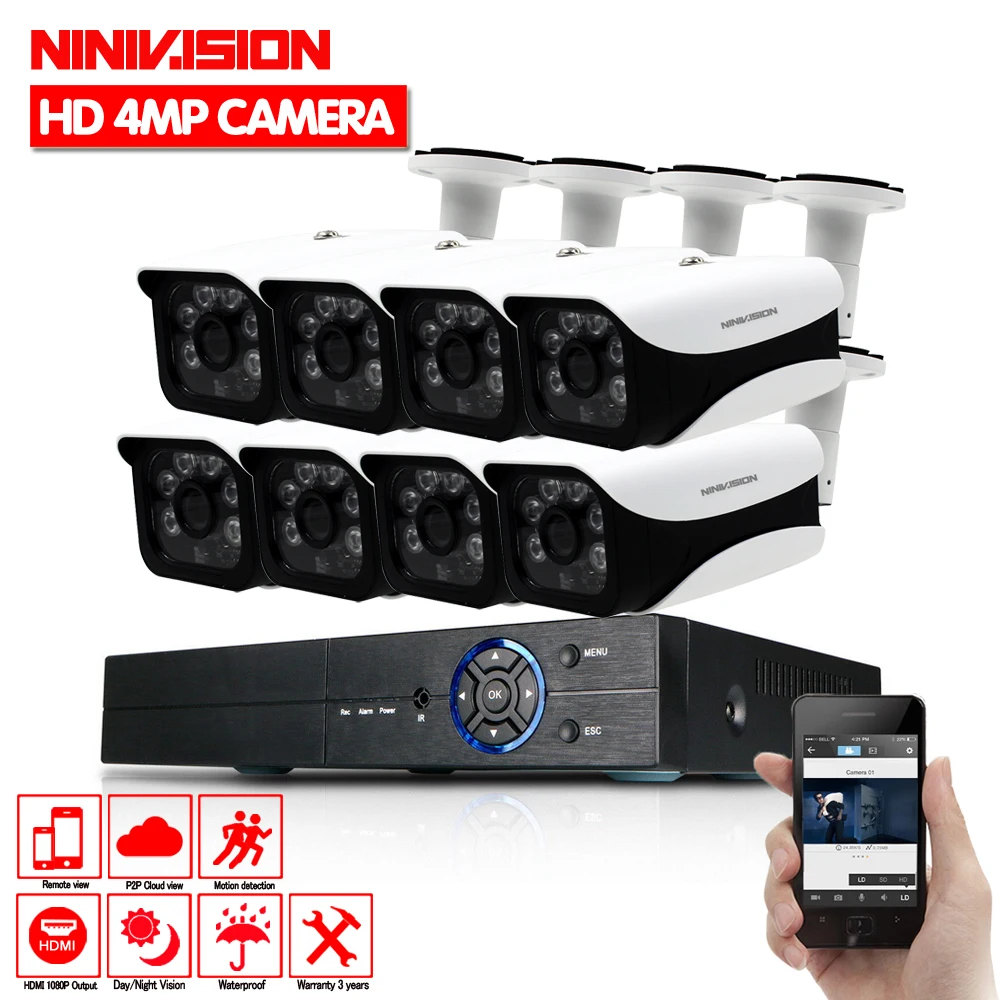 Система видеонаблюдения 8 каналов AHD 4MP 3MP 1080P DVR с 8 шт Супер 4MP Водонепроницаемая камера безопасности для помещений и улицы 2 ТБ HDD