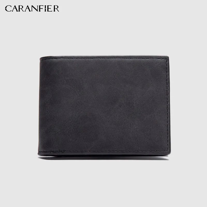 

CARANFIER Genuine Leather Short Bi-fold Mens Wallets Unisex Multi-layer credit Card Purse Holder Business Male casual Bags