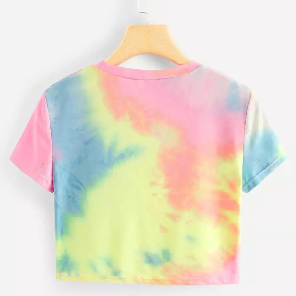 Женские летние топы, футболка с принтом Tie Dye, короткий рукав, топы с круглым вырезом, Повседневная футболка, женская одежда harajuku, футболка TS3