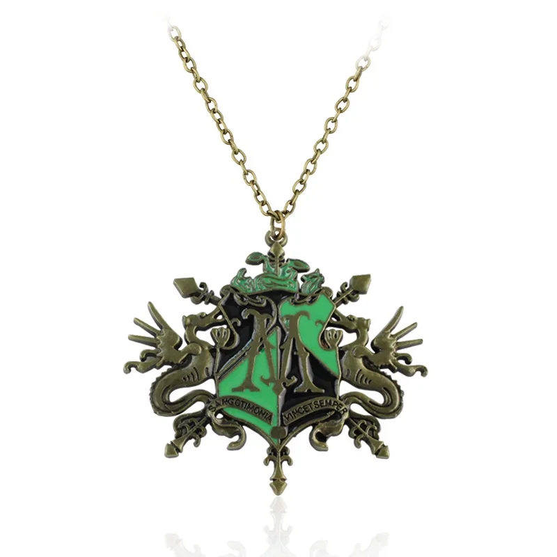 

Hot Sale HP Hogwarts Crest Inspired Necklace Slytherin Necklace Hogwarts Emblem Jewelry