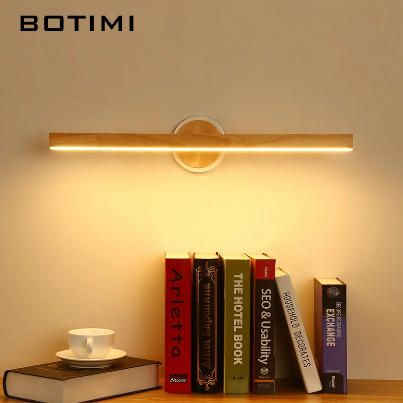 BOTIMI LED Wall Lamp For Bedroom Modern Mirror Lights Wooden Wall Sconce Wood Luminaira Bedside Lights Wall Mount Reading Light