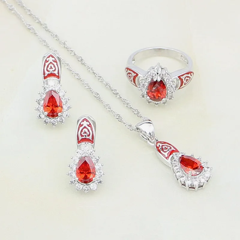 Oil Paint 925 Sterling Silver Jewelry Red White Crystal Costume