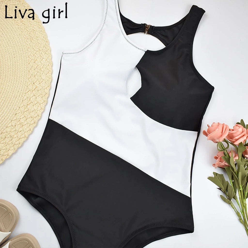 Liva girl/черно-белые женские слитные костюмы в стиле пэчворк; Новинка года; купальный костюм с подкладкой для девочек; Лидер продаж; пляжный купальный костюм с контролем живота