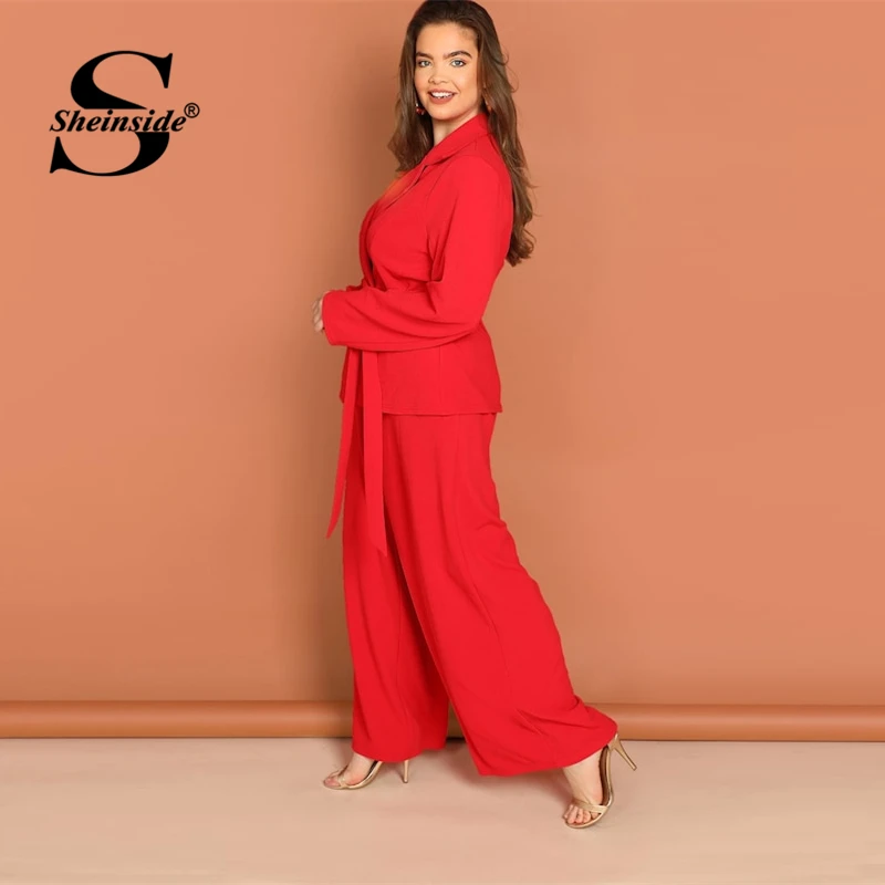 Sheinside زائد حجم حقق طوق سترة و فستان أطفال مع سروال داخلي مكتب السيدات أنيقة الفيروز مزدوجة الصدر سترة 2 قطعة مجموعة