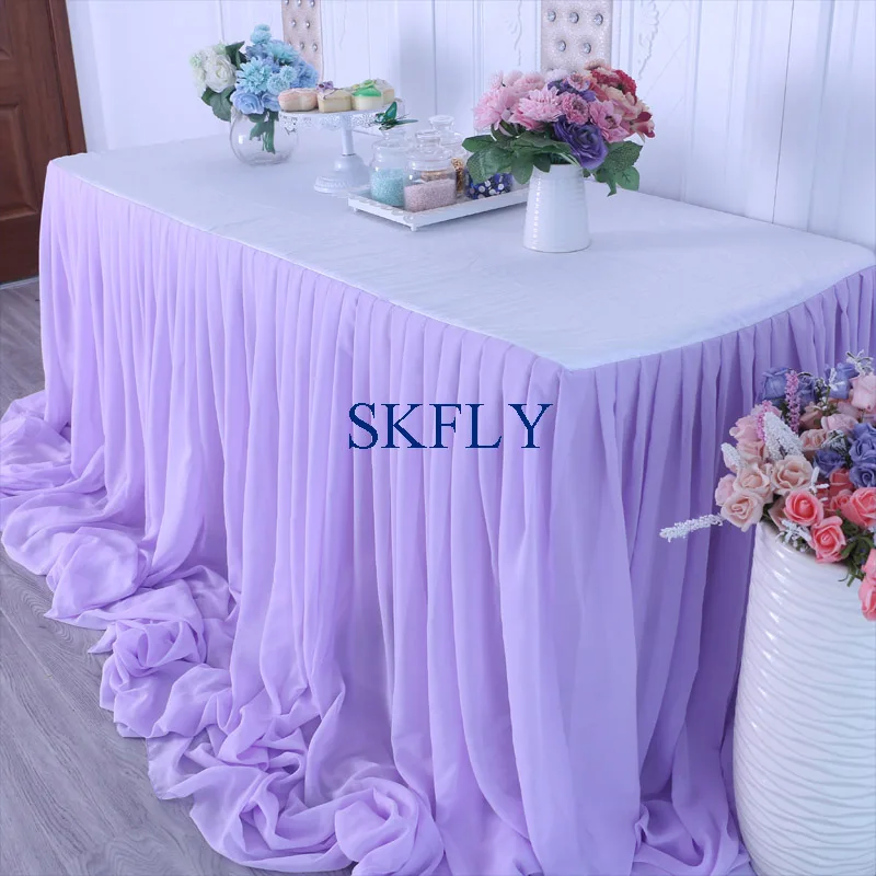 CL072 gorgeous made many colors new fancy wedding long drape ruffled blush pink table skirt
