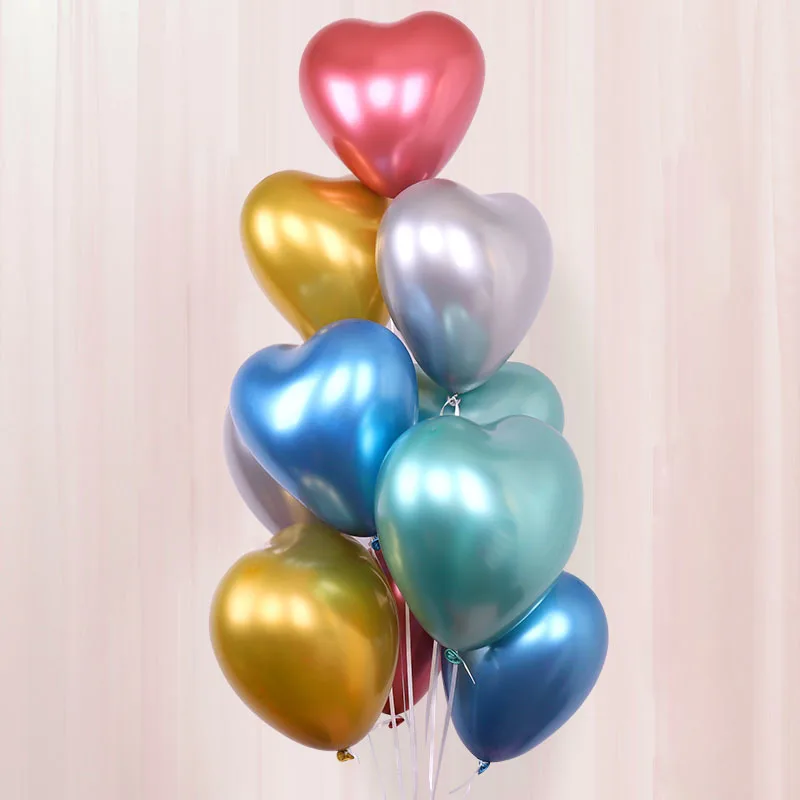 10pcs/lot 12inch Heart Glossy Metal Latex Balloons Thick Metallic Ballon Inflatable Air Globos Valentine's Day Party Decorations