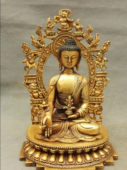 

song voge gem S2844 10" Tibet Tibetan Brass Buddhism Medicine Shakyamuni Sakyamuni Buddha Statue