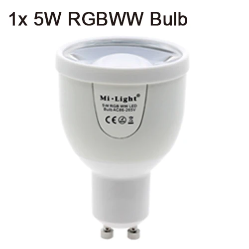 AC86-260V 2,4G GU10 5W RGBCW или RGBWW WiFi Светодиодный точечный светильник Milight FUT018 2,4G беспроводной пульт дистанционного управления/управление через WiFi - Испускаемый цвет: 1pc RGBWW Bulb