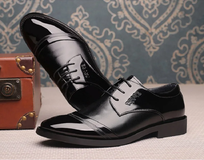 New Spring Autumn Man Dress Shoes Point Toe Leather Breathable Lace Up Business Wedding Italian Leather Oxford Shoes for Men (4)