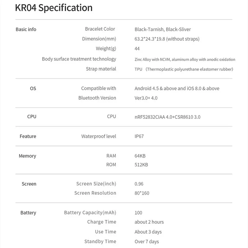 Смарт браслет KR04 Bluetooth гарнитура с мониторингом сердечного ритма IP67