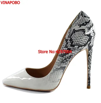 

Vinapobo 2018 NEW ARRIVE Women Shoes White Black Snake Printed Sexy Stilettos High Heels 12cm/10cm/8cm Pointed Toe Women Pumps