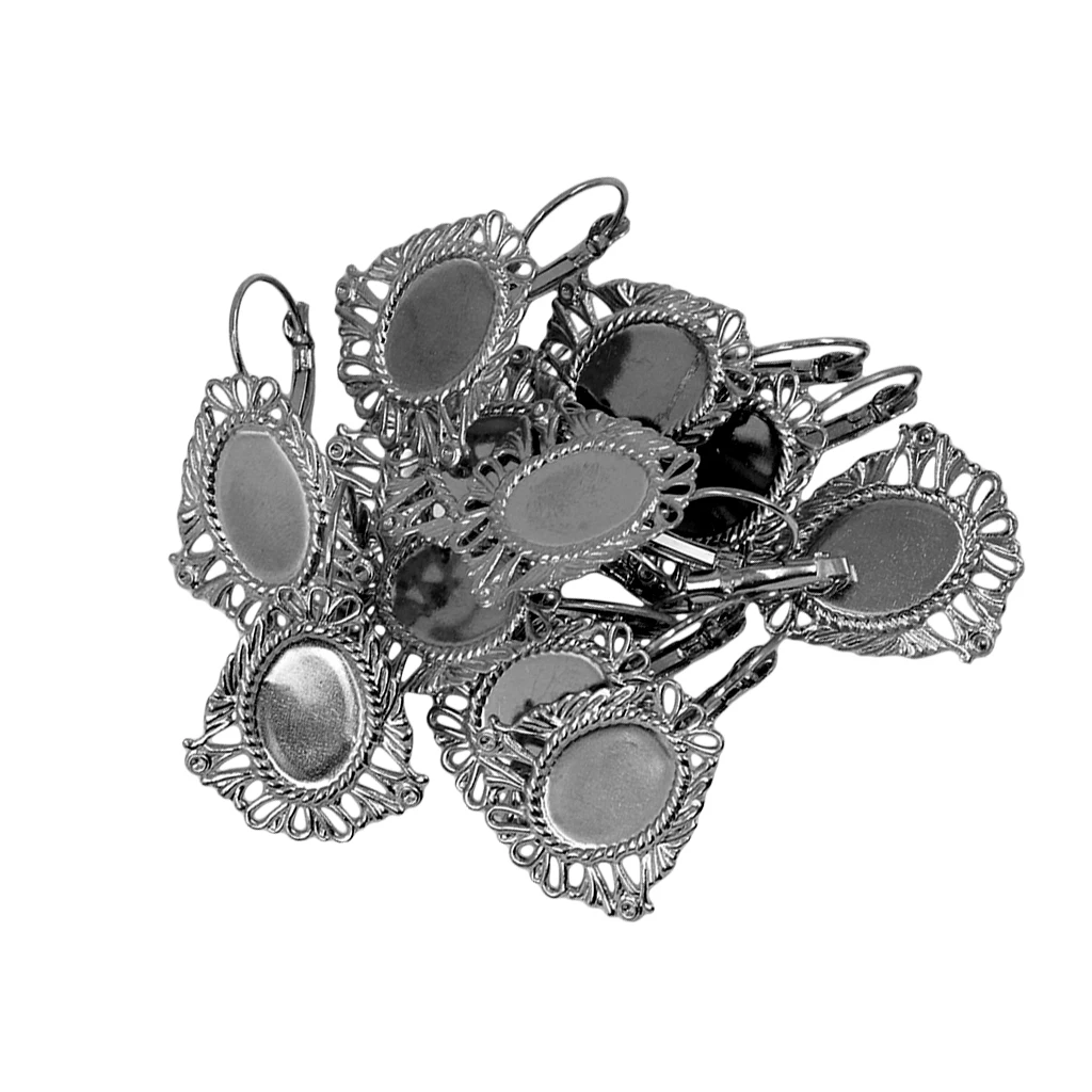 12 Pieces/Lot DIY Earring Wire Hook Blank Oval Filigree Flower 11x 16 mm Oval Cabochon DIY Jewelry Findings
