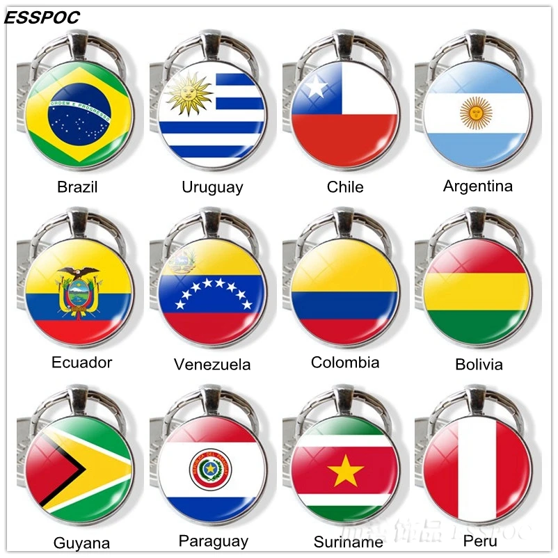 

South America Countries Flag Key Chain Brazil Chile Argentina Peru Colombia Flag Metal Keychain Tourist Countries Souvenir Gifts