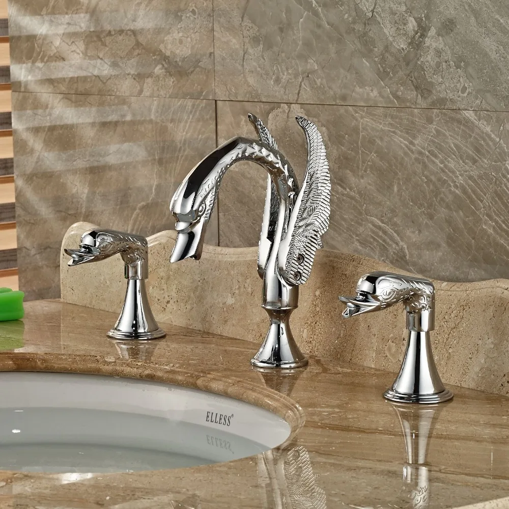 Beautiful Design Polished Chrome Brass Swan Faucet Bathroom Basin Faucet Tub Mixer Tapin Basin