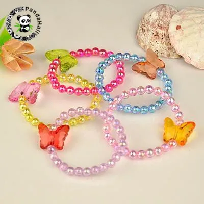

50pcs lightweight Transparent Acrylic Kids Bracelets for Children's Day Gift,with Butterfly, Mixed Color, 45mm