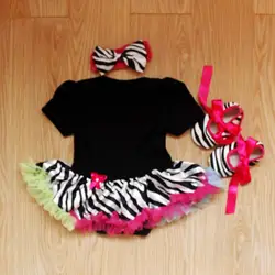 Детские Комбинезоны для малышек 3 шт. комплект одежды для новорожденных Детские Обувь для девочек черный зебра платье-пачка jumpersuit повязка