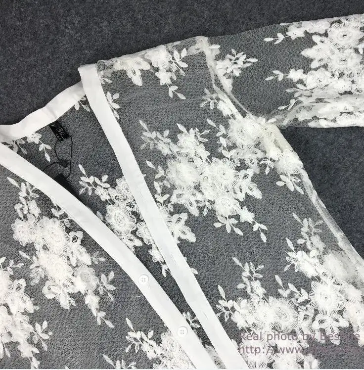 2018 Cardigan Gasa Impresa Boho Beachwear White Más Floja Casual Tops Mujeres Playa Verano Camisa Blanco Blusa Encaje Tamaño Sexy Kimono v7qw0rnv