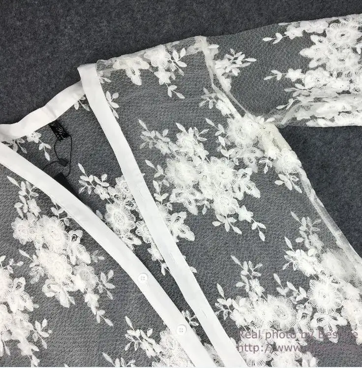  2019 Beach sexy Summer Women Casual Boho Kimono Cardigan White Lace Chiffon Loose Printed Blouse Sh