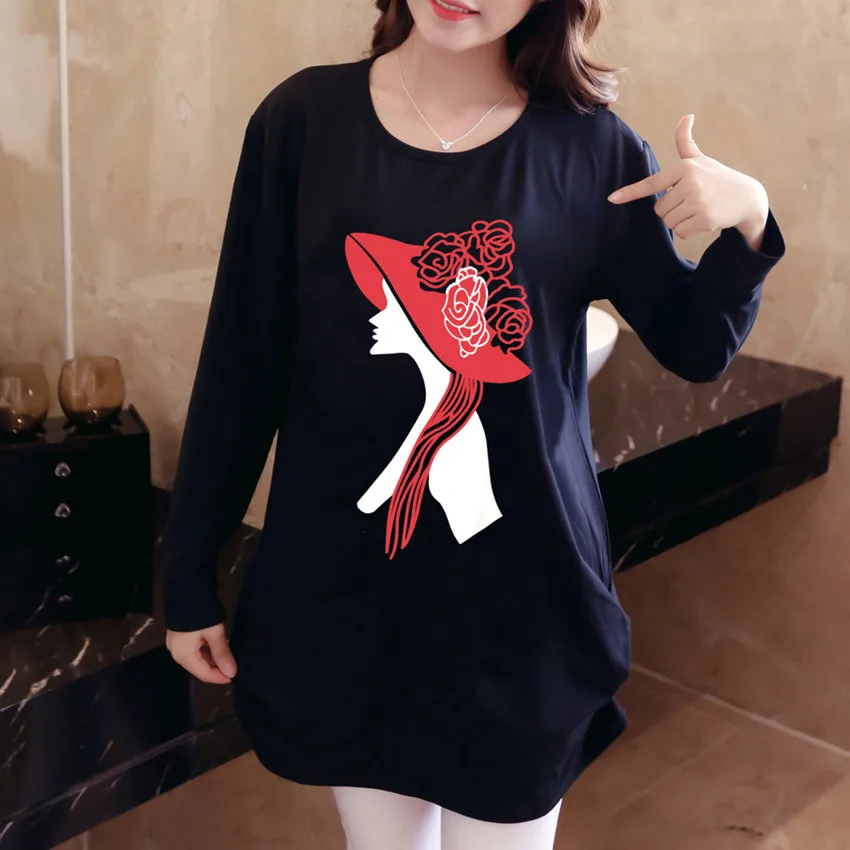 

women 2019 new autumn winter Hoodies & Sweatshirts casual pullover long sleeve loose plus size warm girl print black tunic