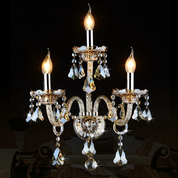 Роскошный топ K9 кристаллы прозрачный золотого цвета с украшением в виде кристаллов настенная лампа в форме свечи 1/2/3 E14 лампы головки абажуры рядом с кроватью Номер светильник