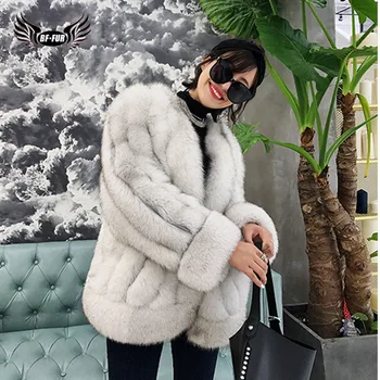 

BFFUR Luxury Womens Coats Winter Jacket Real Fur Coat Long Coat Women Thick Warm Full O-Neck Streetwear Park With Natural Fur