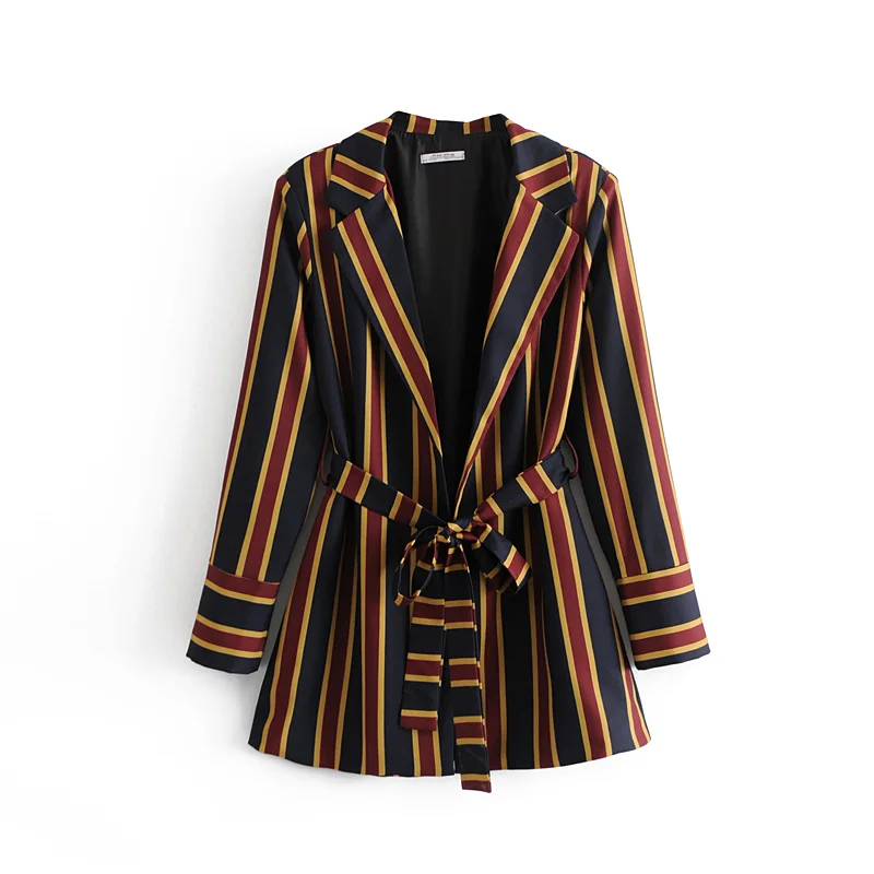 

Stylish Women Striped Bow Sashes Blazer Long Sleeve Office Lady Elegant Business Meeting Blazers Feminino