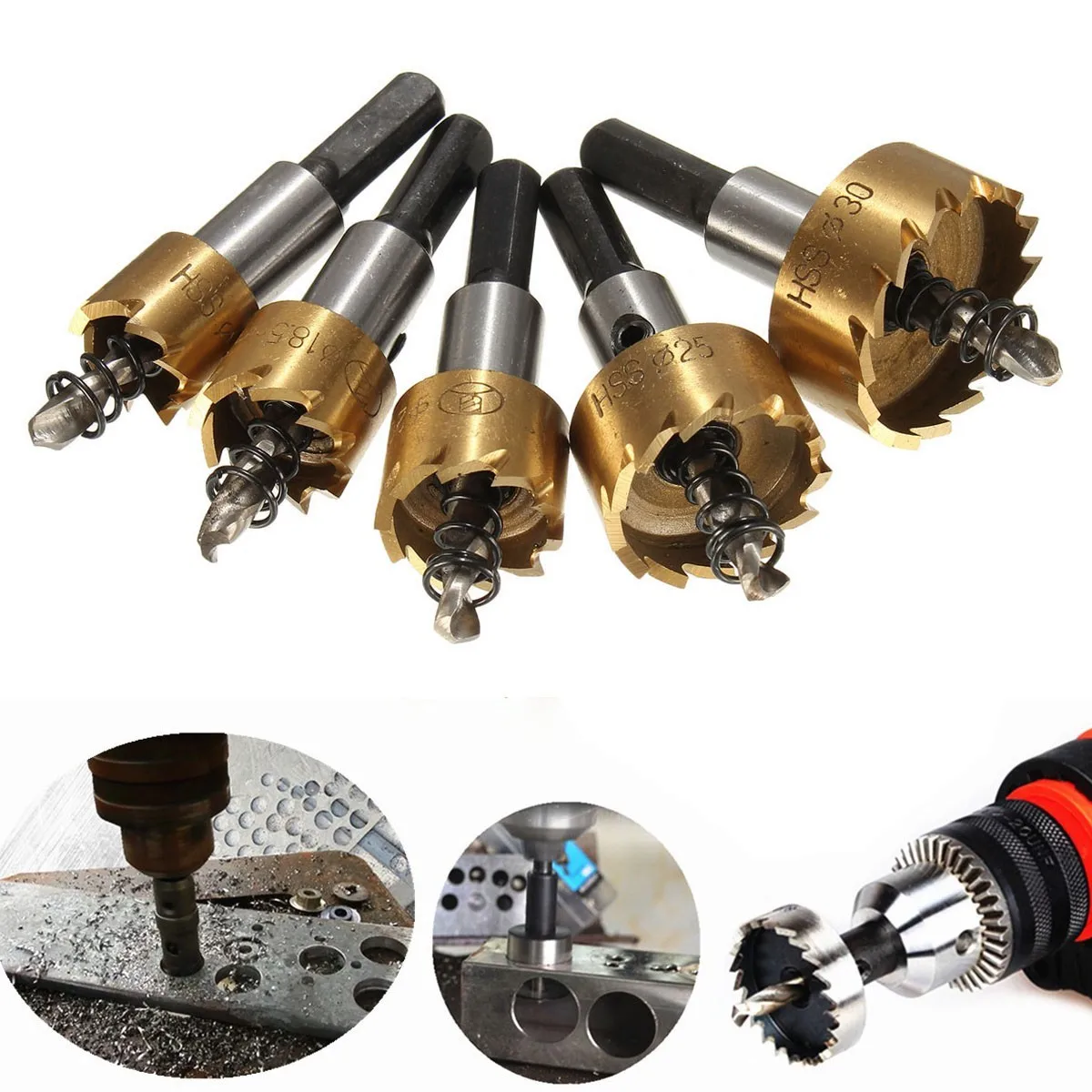 New 5Pcs Carbide Tip HSS Hole Saw Drill Bit Set Cutter Metal Wood
