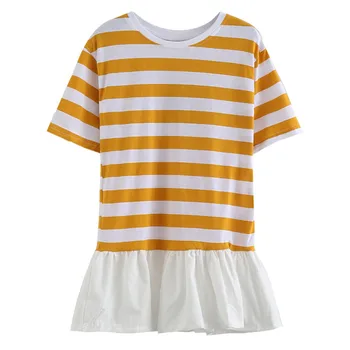 

4 to 16 years kids & teenager girls summer cotton casual striped flare dress children fashion ruffle tee dresses clothing