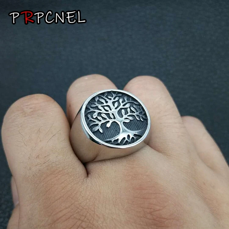 

Hot sale Punk Men Silver color Tree Of Life Ring Casting 316L Stainless Steel Rings For Men Ring Jewelry Bague Homme fashion
