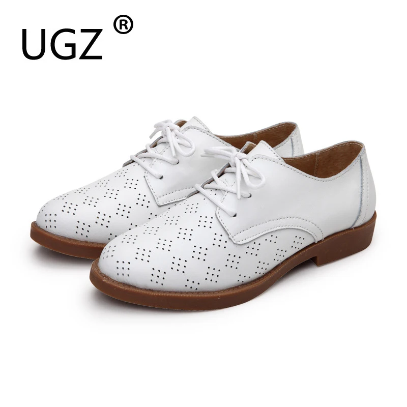 UGZ Pigskin Sole Cow Leather Oxfords Flats Woman ,Black White Shoes Lace Up Sping New Style Hollow Sandals Sapatos Femininos siketu best gift baby flats tassel soft sole cow leather shoes infant boy girl flats toddler moccasin bea6624