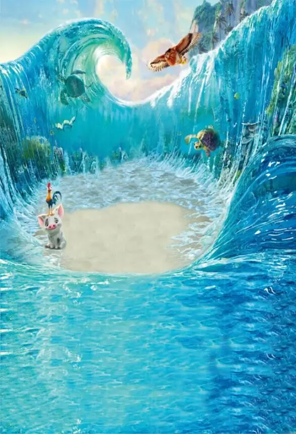 5x7FT Moana Princess Maui Surf Wave Ocean Animals Custom Photo Studio