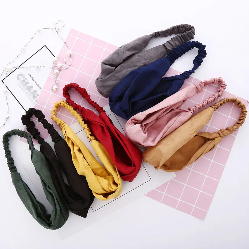 

Women Spring Autumn Suede Headband Vintage Cross Knot Elastic Hair Bands Soft Solid Girls Hairband Hair Accessories