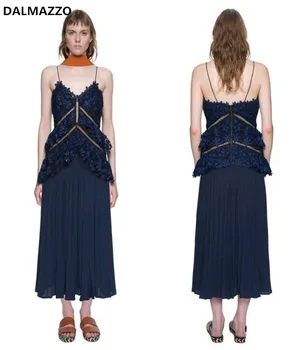 

2018 New Arrival Women High-end Design Brand SP Long Dress Sexy Strapless Spaghetti Strap Lace Backless Beach Holiday Dresses