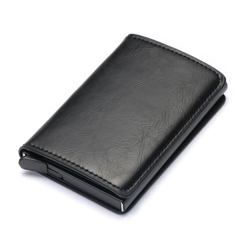 ZOVYZOL Slim Mini Wallet Metal Aluminum Business id Card Case Anti Rfid Protection Men Women Credit Card Holder Leather Vintage - Цвет: A BLACK X-12