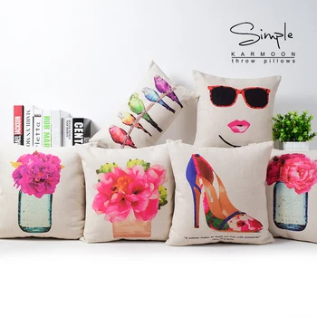 

Hand Draawing high-heeled shoes Flowers Home Decor cushion Linen cotton pillow sofa cushions decorative Throw Pillow
