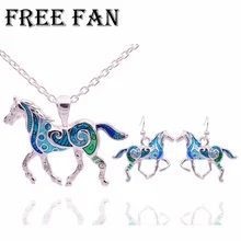 Free Fan Classic Silver Blue Horse Necklace Set Fashion Imitation Children Jewelry Sets For Women Man Party Birthday Gift 2018