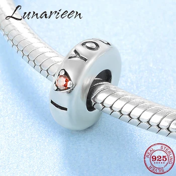 

Hot 925 Sterling Silver red CZ letter I LOVE YOU fine spacer stopper beads Fit Original europeu Charm Bracelet Jewelry making