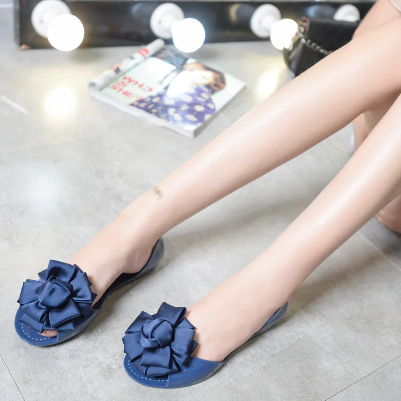 

2017 Female Students All-match Flat Sandals Summer Jelly Shoes Soft Bottom Plastic Beach Shoes Bow Fish Mouth Shoes