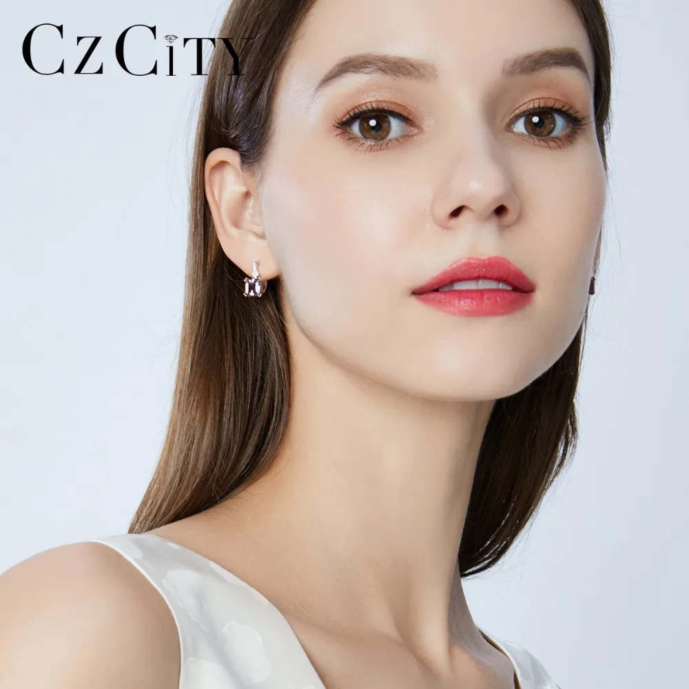 Ceny CZCITY nowy marka utworzono Nano dymu biały Morgan kamień nausznice dla kobiet luksusowe 925 srebrny nausznica prezenty