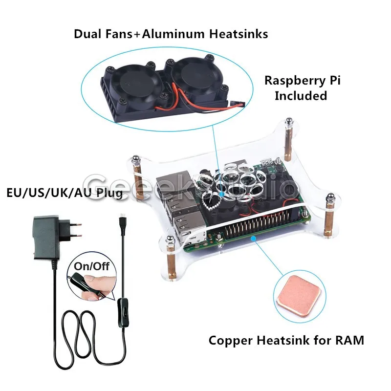 Raspberry Pi 3 Model B стартовый комплект + Φ корпус 5V 2.5A переключатель питания охлаждающий