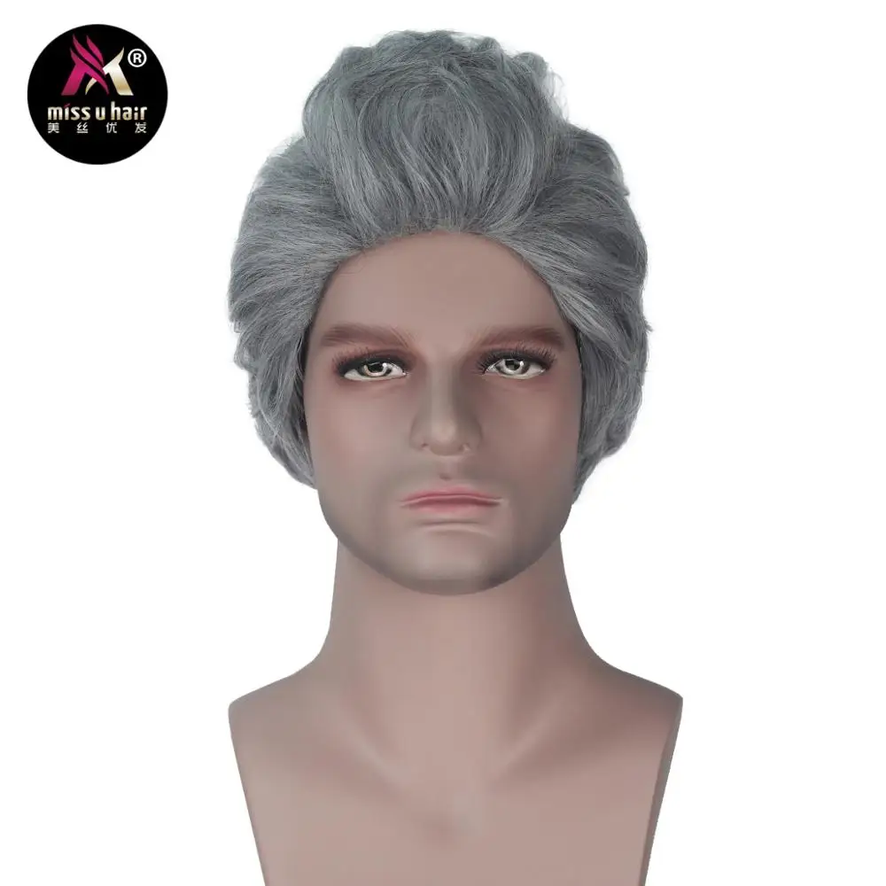 

Miss U Hair Short Wave Gray Synthetic Movie Men Cosplay Halloween Wig Party Hair