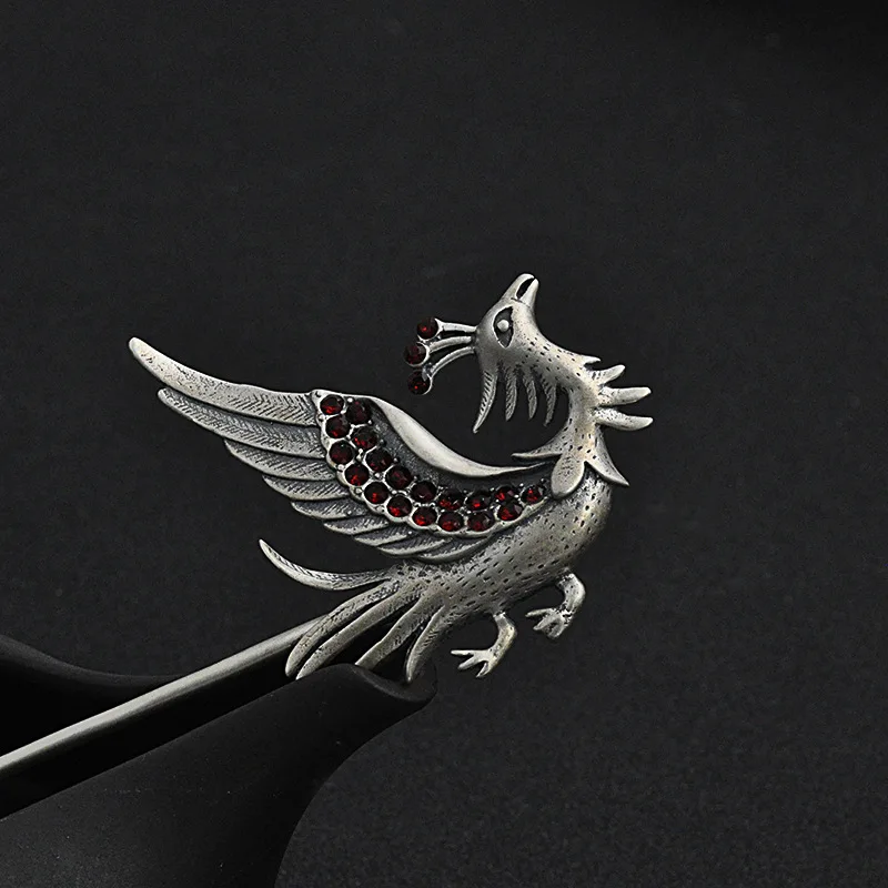 

Phoenix Hair Stick 925 Sterling Silver Jewelry Women Red Crystal Hairpin Chinese Handmade Ethnic Hair Pins China Air Express