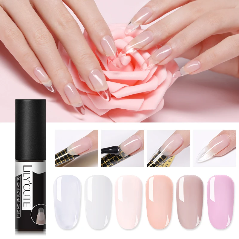 

LILYCUTE 5ml Quick Extension Gel Soak Off UV Gel Polish for 3D Decoration Pink Pure Nail Color Manicure Design Nail Gel